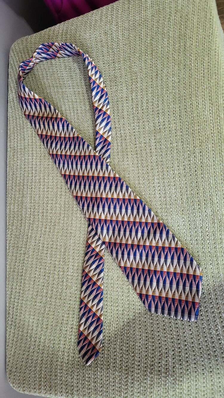 Liebert Vintage Geometric Pattern Silk Necktie Blue Red Gold 4" Wide
